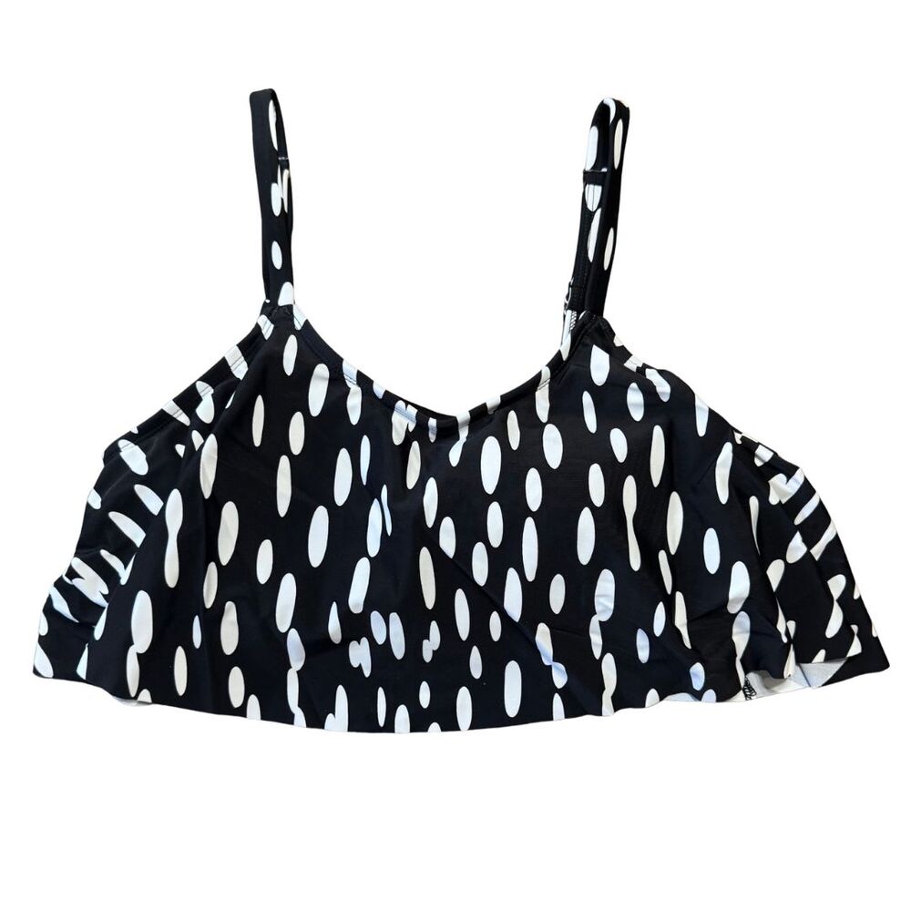 SHAPERMINT Swim Ruffled Bikini Top Padded Elongated Polka Dot Black White NWOT M